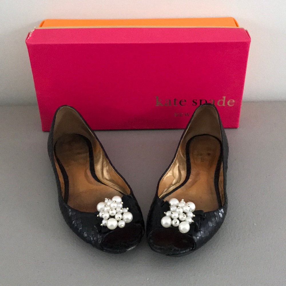 Kate Spade Ollie Flat Black Snake w/ Faux Pearl